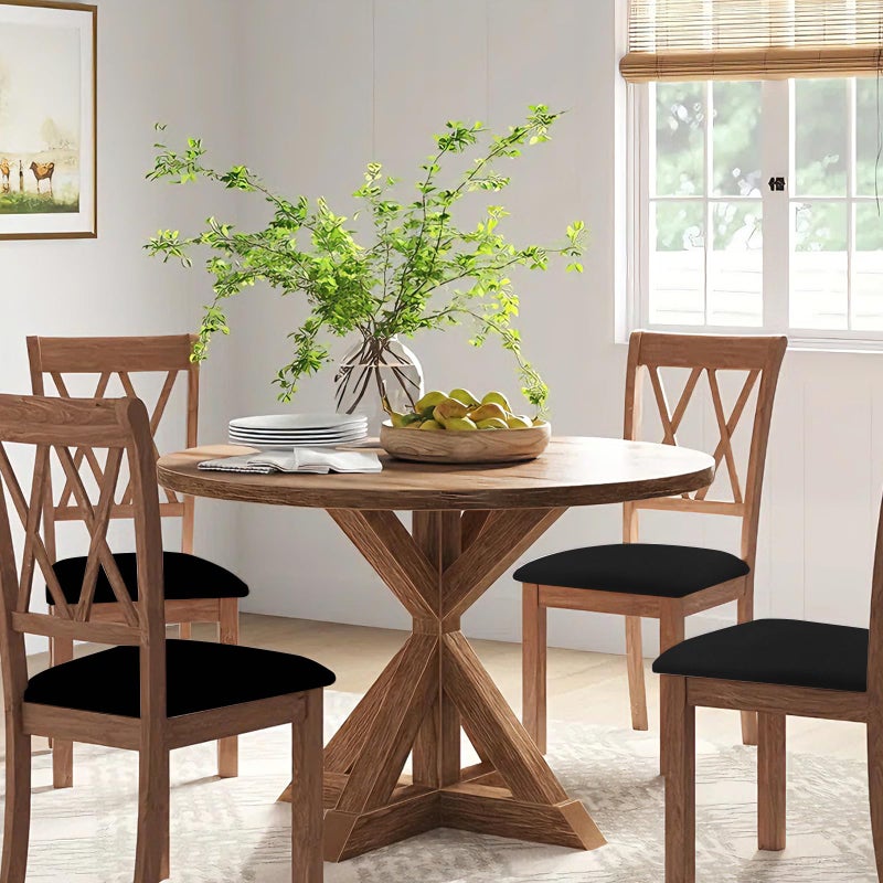 Gute Chair Seat Covers, Dining Room Chair Seat Covers with Ties, Stretch Solid Chair Covers Protectors for Dining Room Kitchen Chairs (4 Pcs, Black) - Image 2